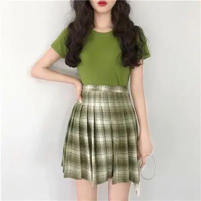 韓版短袖T恤+格子百褶裙網紅套裝裙.jpg